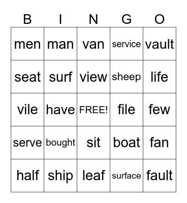 MINIMAL PAIRS Bingo Card