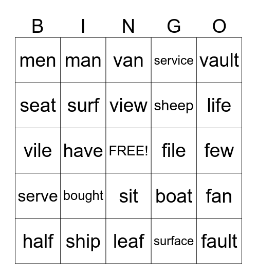 MINIMAL PAIRS Bingo Card