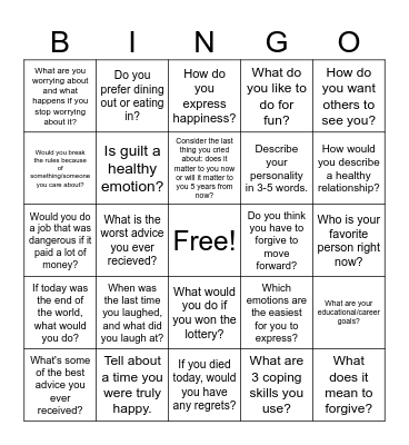 Self Discovery Bingo Card