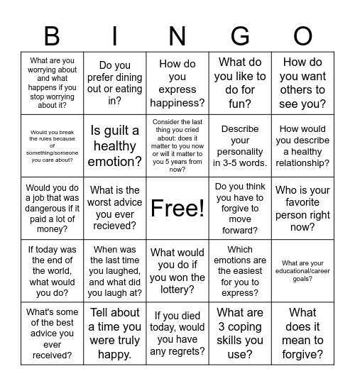 Self Discovery Bingo Card
