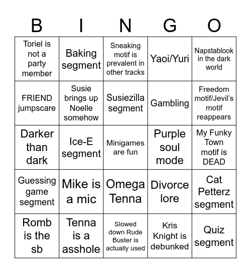 Deltarune chapter 3 bingo Card