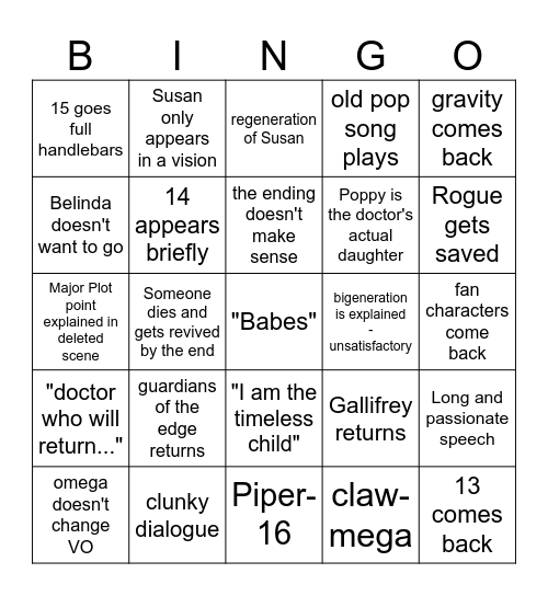 TRW predictions Bingo Card
