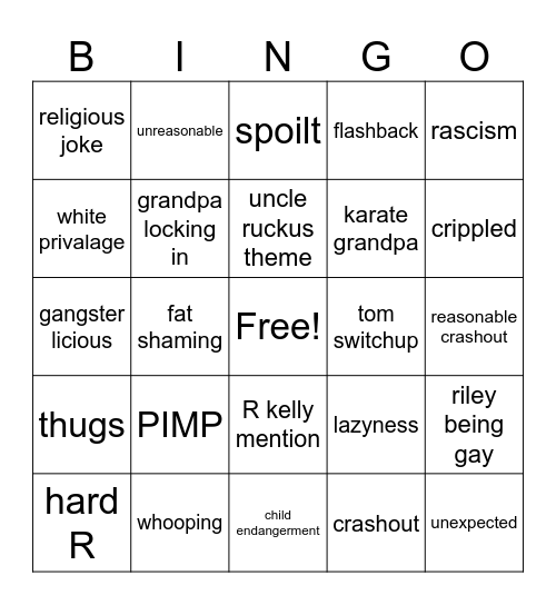 boondocks Bingo Card