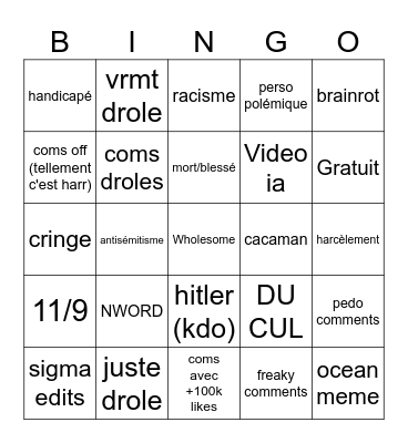 Insta reels Bingo Card
