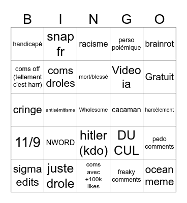 Insta reels Bingo Card