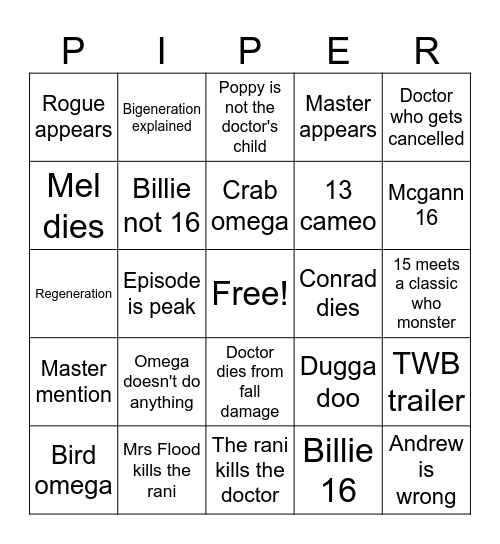 Reality War Bingo Card