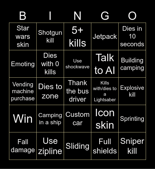 Fortnite Bingo Card