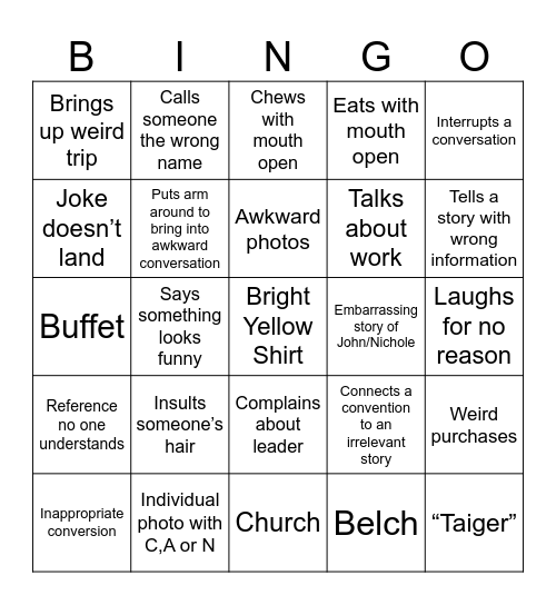 Grandpa Bingo Card
