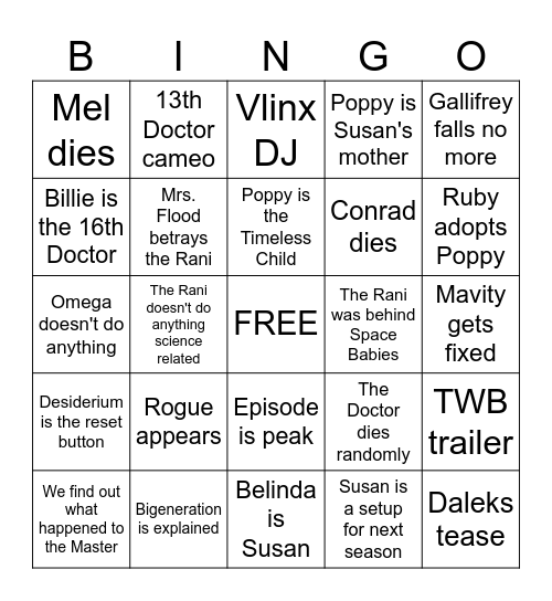 The Reality War Bingo Card