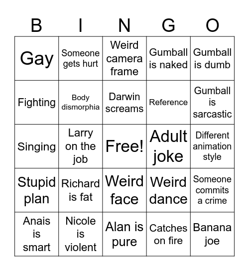 TAWOG BINGO CARD Bingo Card