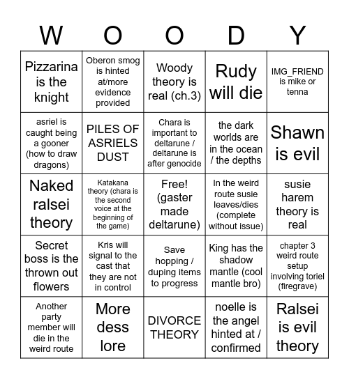 Deltarune Crack Theories Bingo Card