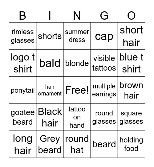 Appearance bingo Card