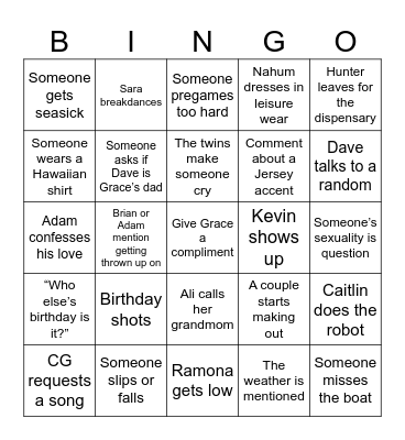 Boat Birthday Bingo Card