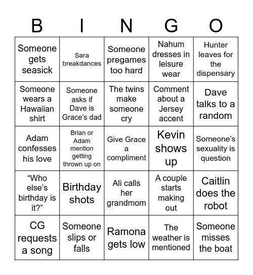 Boat Birthday Bingo Card