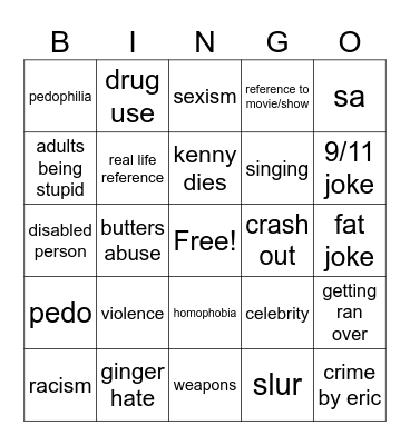 south park bingo Card