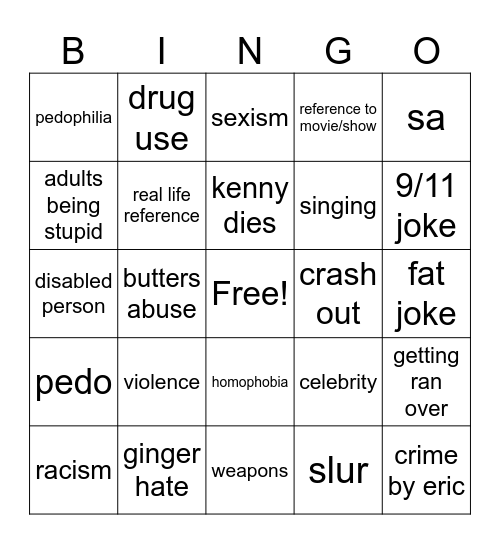 south park bingo Card