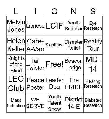 LIONS Bingo Card