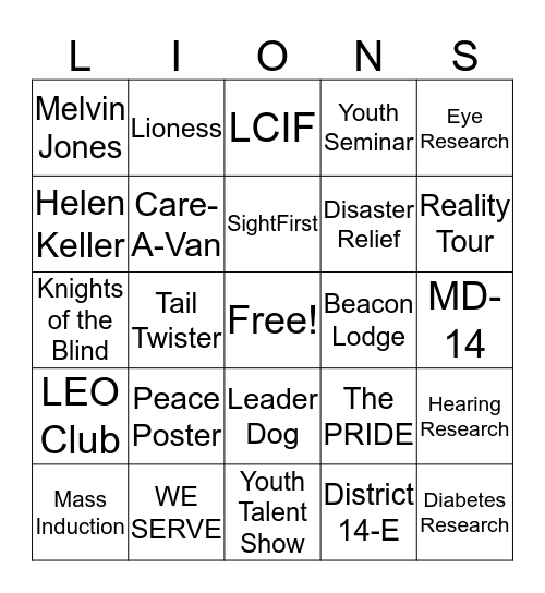 LIONS Bingo Card