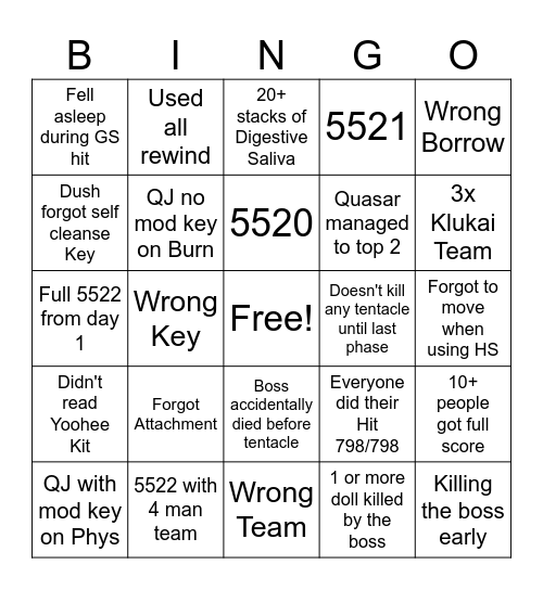 Quasar Bingo Card
