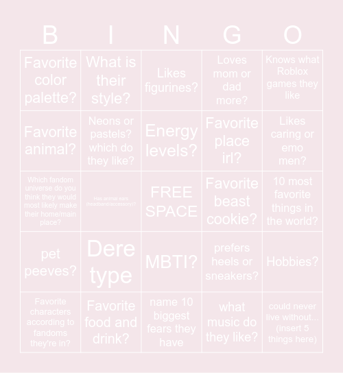 How well do you know me? Bingo Card