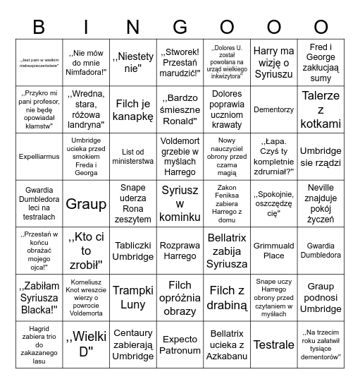 Harry Potter Bingo Card