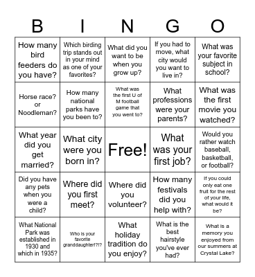 Happy Birthday Great-Grandparents Bingo Card