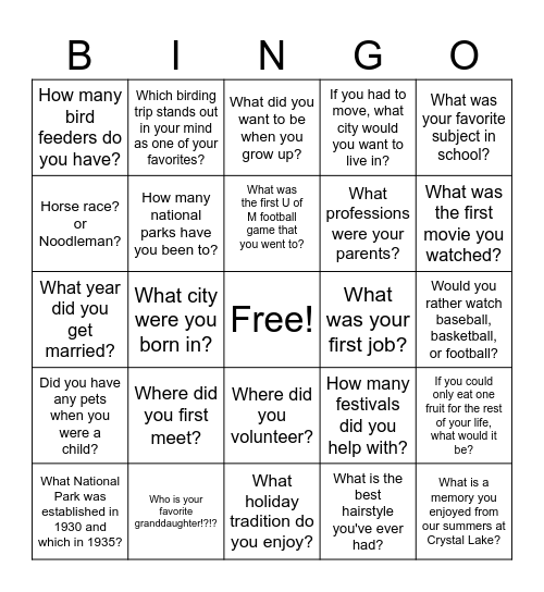 Happy Birthday Great-Grandparents Bingo Card