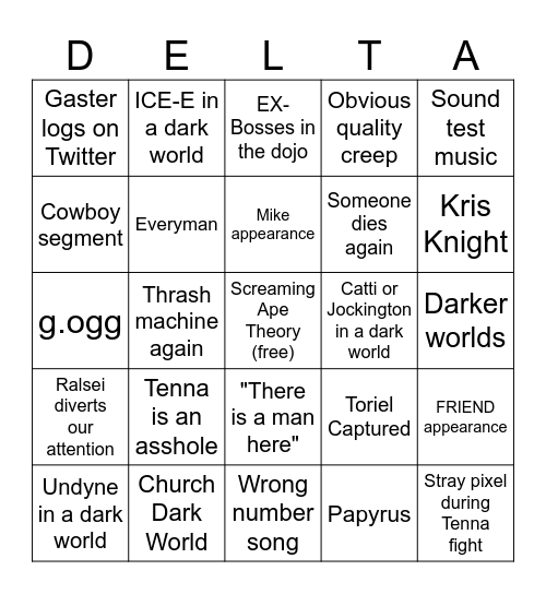 deltarune chapter 3 + 4 Bingo Card