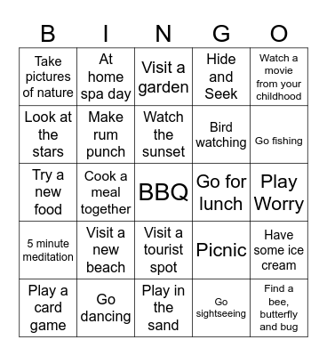 Fun Things To Do Bingo Card
