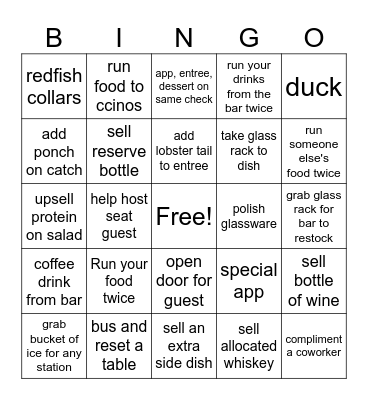 Dinner Bingo! Bingo Card