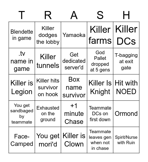 Ultimate DBD Bingo Card