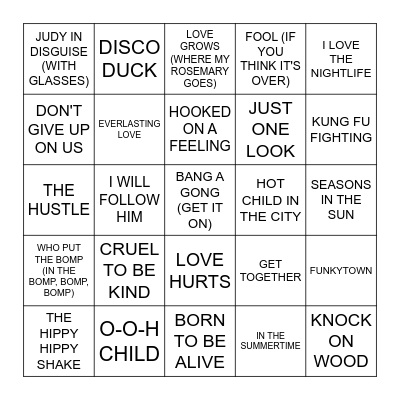 ONE HIT WONDERS 60S & 70S Bingo Card