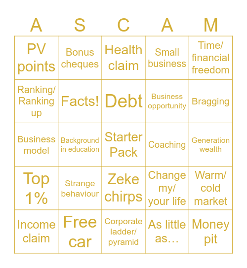 Hannah Alonzo Anti-MLM Bingo Card