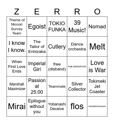 zerro's wedding live bingo! Bingo Card