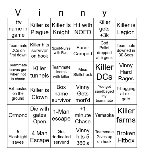 Ultimate DBD Bingo Card