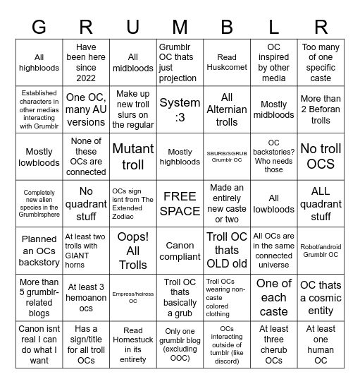 Grumblrinas Bingo Card