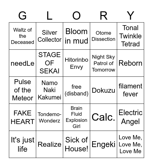 glory's wedding live bingo! Bingo Card