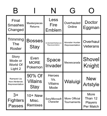 Smash 6 Predictions Bingo Card