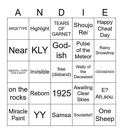 andie's wedding live bingo! Bingo Card