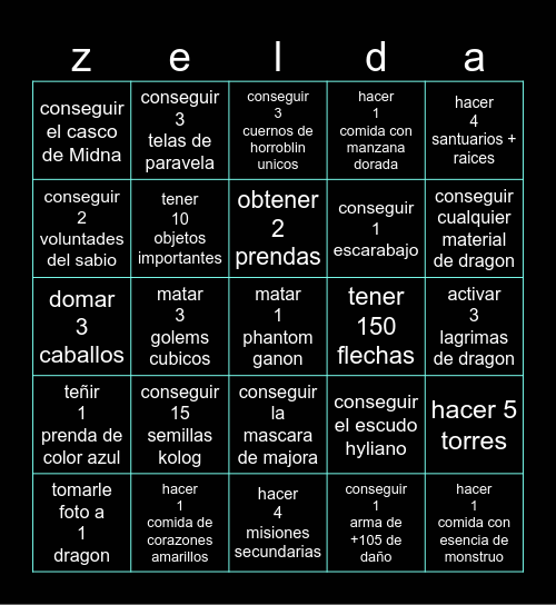 zelda bingo Card