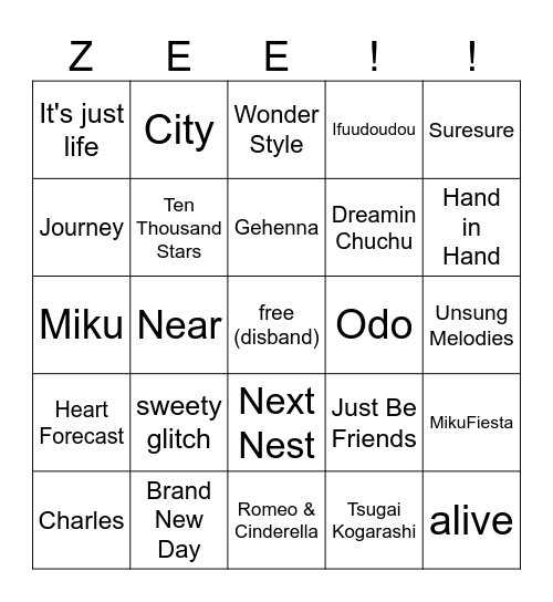 zee's wedding live bingo! Bingo Card