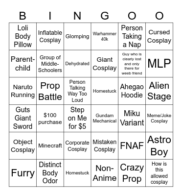Anime Riverside Bingo Card