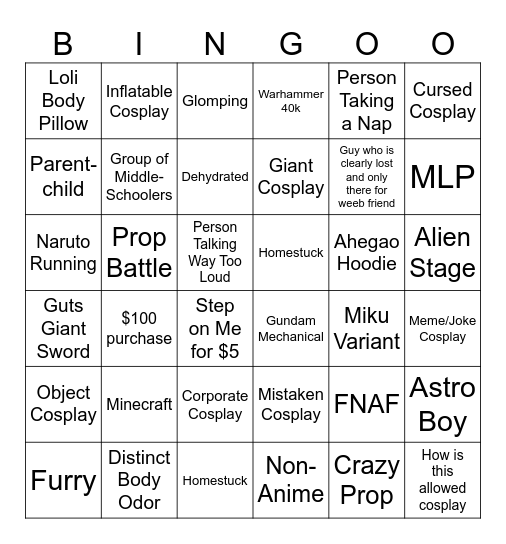 Anime Riverside Bingo Card