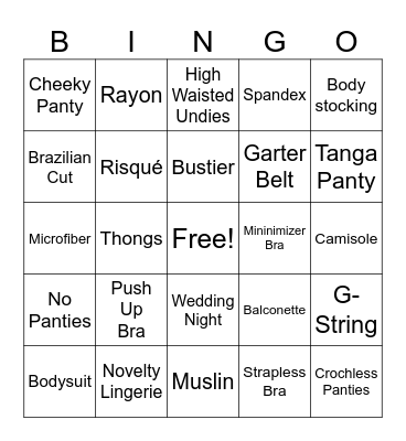 Lingerie Party Bingo Card