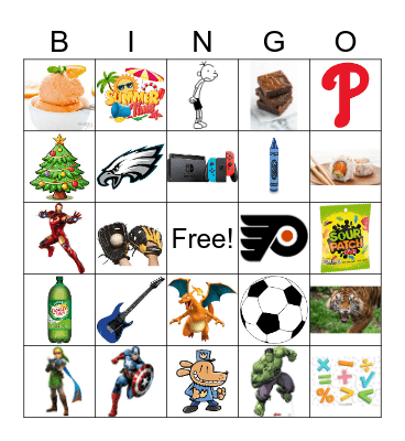 Xavier's Favorite Things Bingo Card