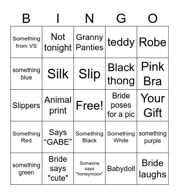 Lingerie Party BINGO Card
