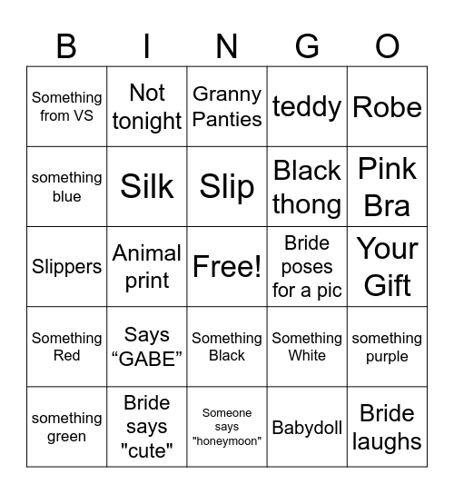 Lingerie Party BINGO Card