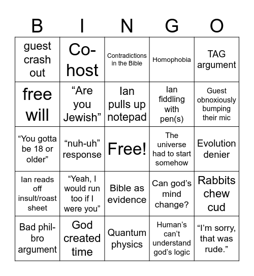 God Debate Bingo Card