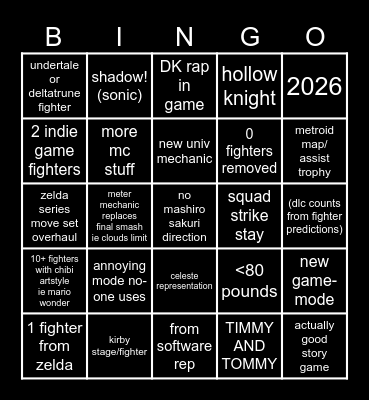 smash bros bingo Card