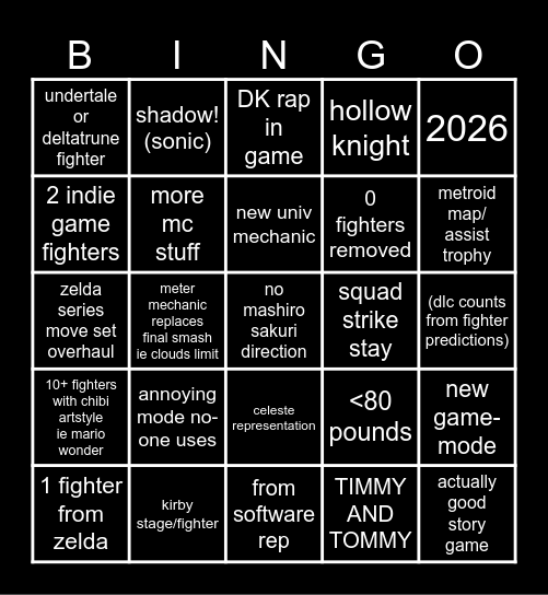 smash bros bingo Card